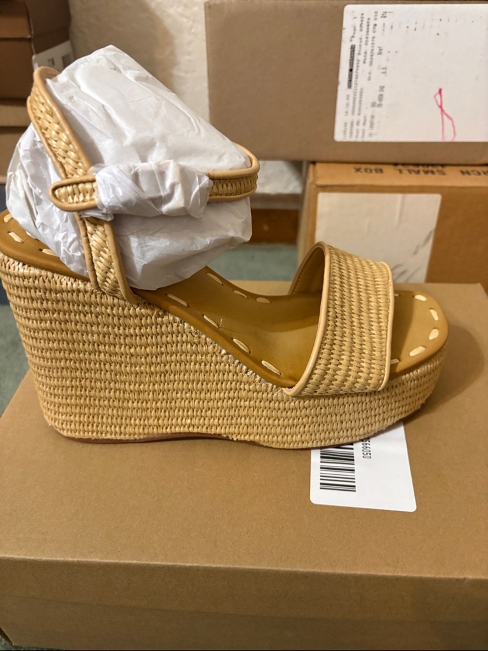 Steve Madden Woven Raffia Platform Wedges - Tan